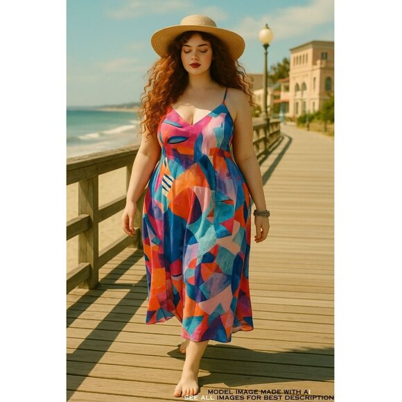 New Nicole Miller Dress 1X Oversized Pockets Abstract Geometric Resort Cruise